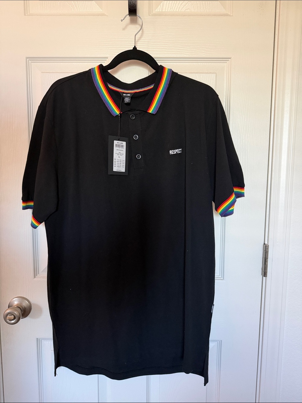 ONLY & SONS Black Polo with Rainbow Trim